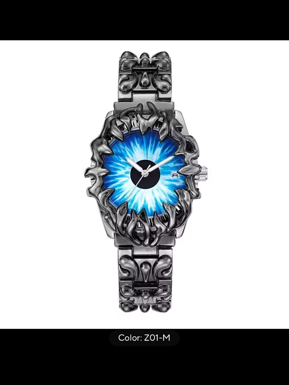 All swing eye gothic medieval Ornate Silver toned Watch with Blue Radiant Dial